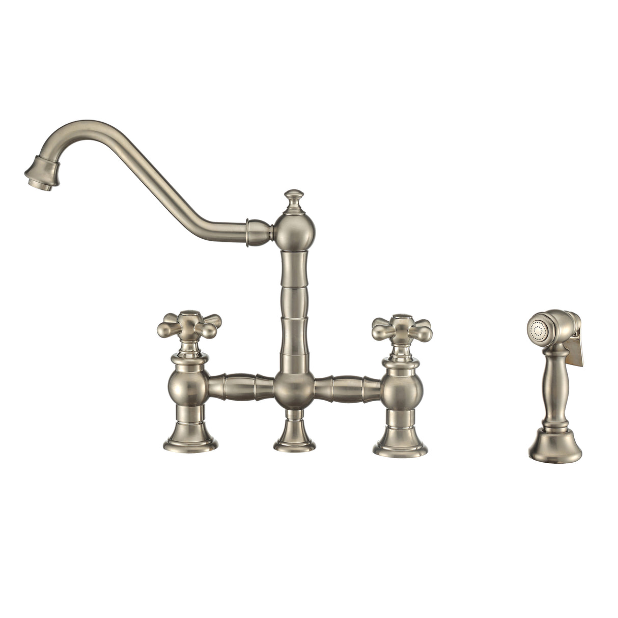 Vintage III Plus Bridge Faucet with Long Traditional Swivel Spout, Cross Handles and Solid Brass Side Spray