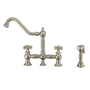 Vintage III Plus Bridge Faucet with Long Traditional Swivel Spout, Cross Handles and Solid Brass Side Spray