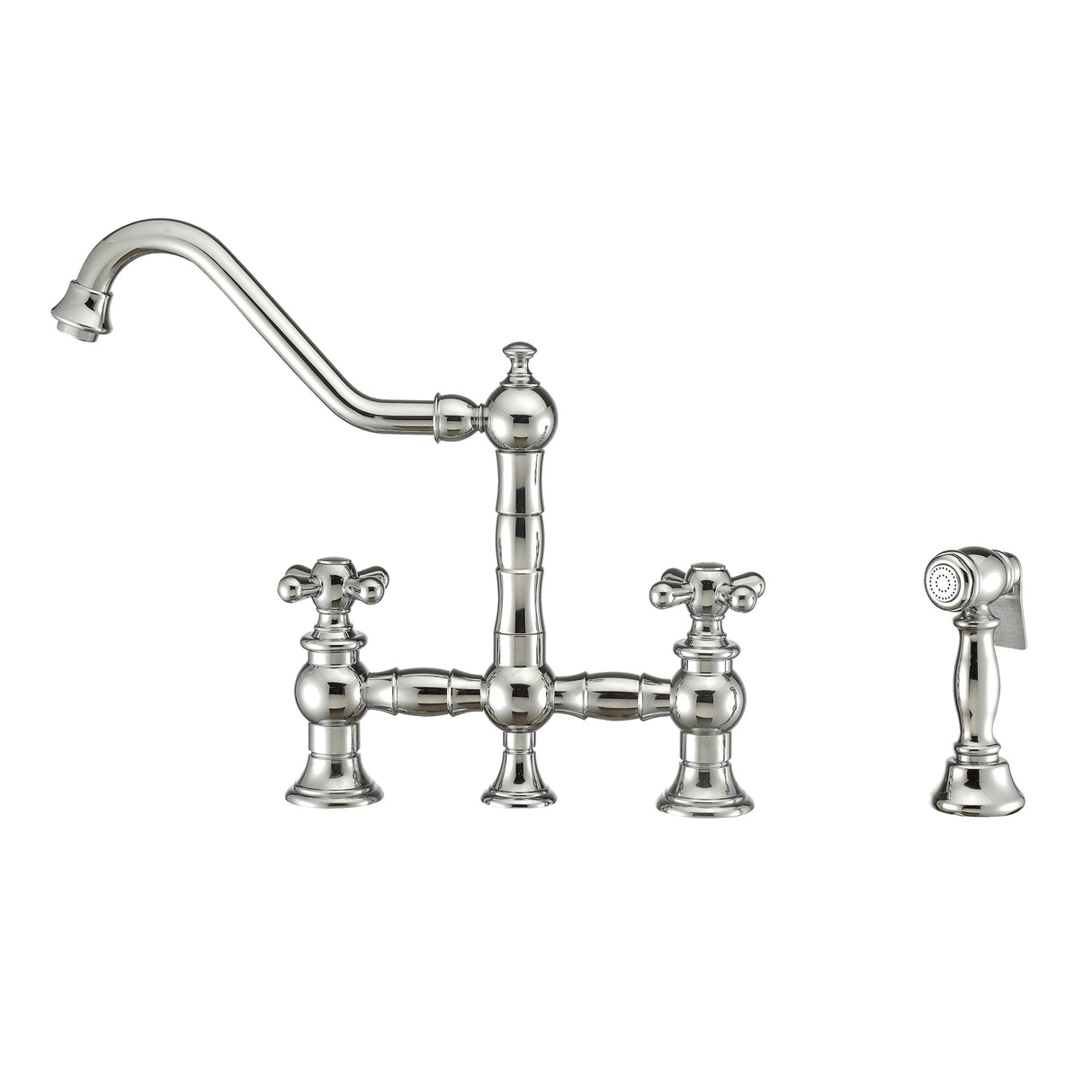 Vintage III Plus Bridge Faucet with Long Traditional Swivel Spout, Cross Handles and Solid Brass Side Spray