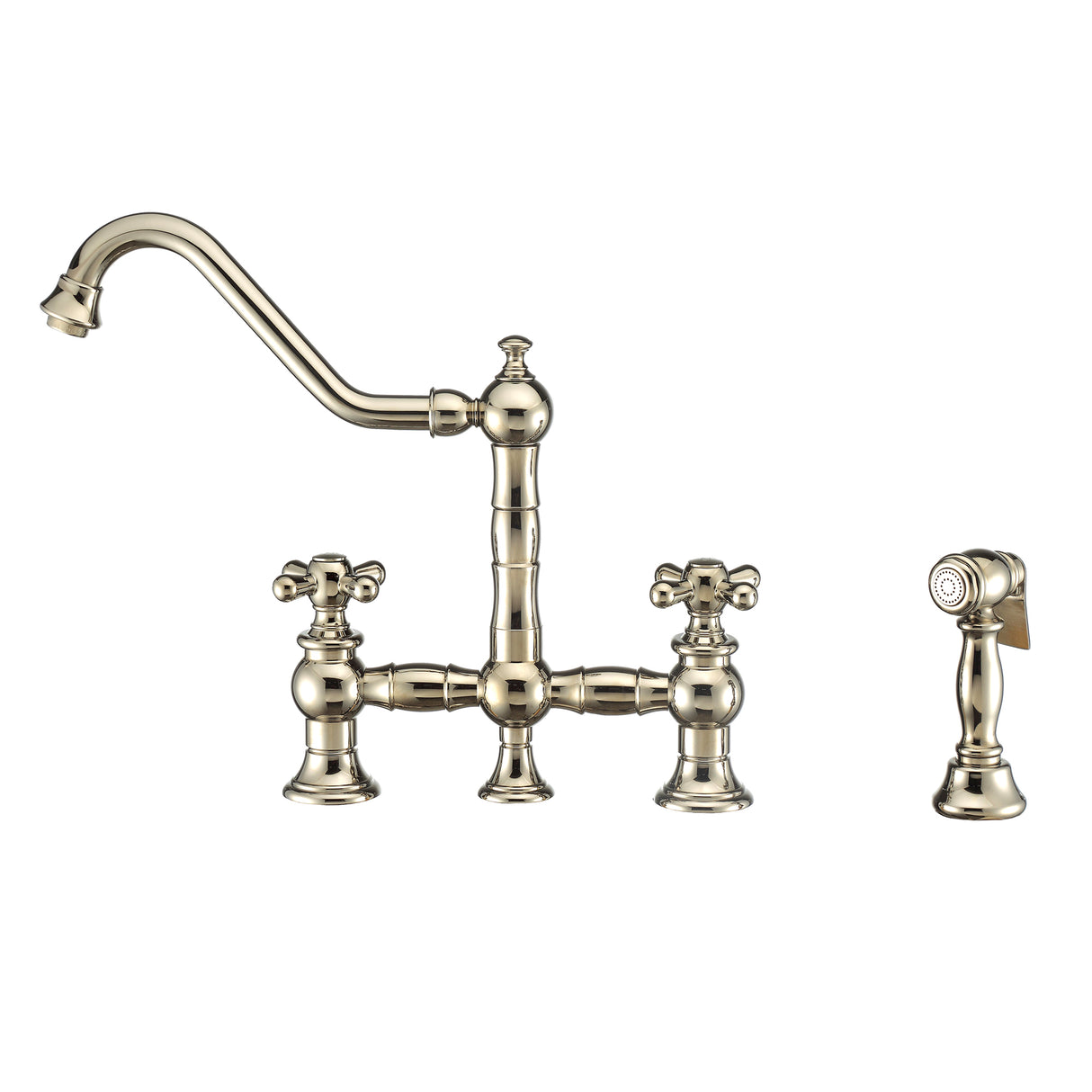 Vintage III Plus Bridge Faucet with Long Traditional Swivel Spout, Cross Handles and Solid Brass Side Spray