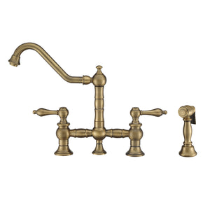 Vintage III Plus Bridge Faucet with Long Traditional Swivel Spout, Lever Handles and Solid Brass Side Spray