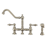 Vintage III Plus Bridge Faucet with Long Traditional Swivel Spout, Lever Handles and Solid Brass Side Spray