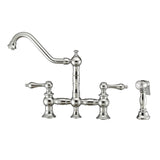 Vintage III Plus Bridge Faucet with Long Traditional Swivel Spout, Lever Handles and Solid Brass Side Spray