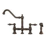 Vintage III Plus Bridge Faucet with Long Traditional Swivel Spout, Lever Handles and Solid Brass Side Spray