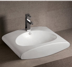 Isabella Collection Rectangular Wall Mount Bathroom Basin with Integrated Oval Bowl, Overflow, Single Faucet Hole and Rear Center Drain