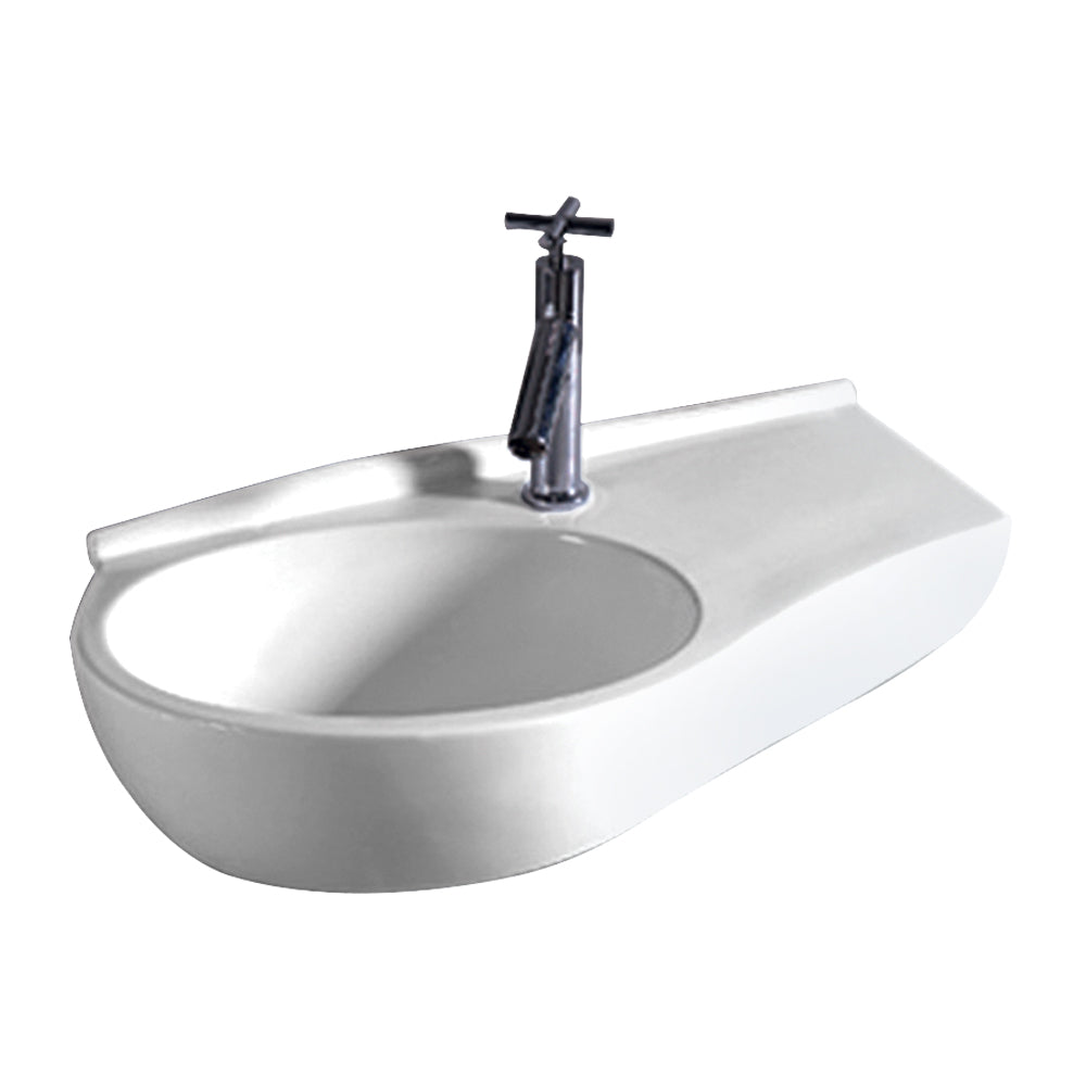 Isabella Collection Curve Shape Wall Mount Basin with Integrated Oval Bowl, Single Faucet Hole and Center Drain