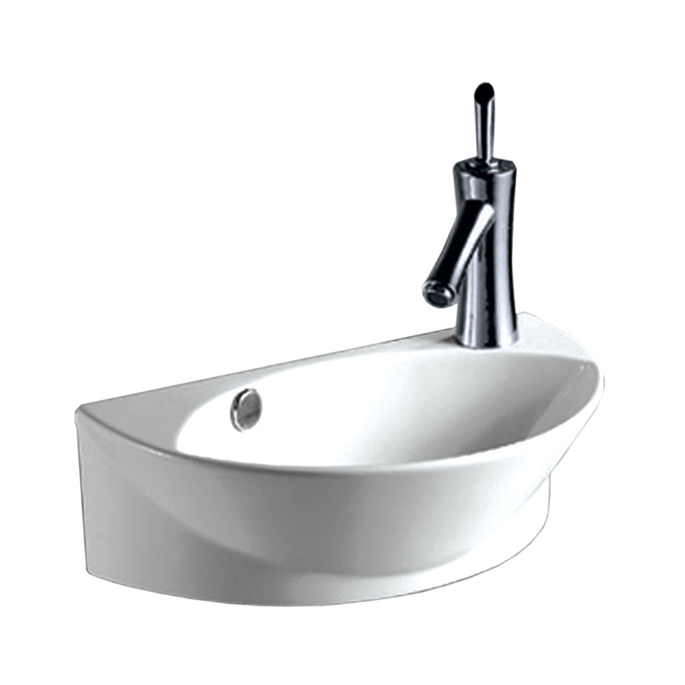Isabella Collection Half-Oval Wall Mount Basin with Integrated Oval Bowl, Overflow, Right Offset Single Faucet Hole and Center Drain