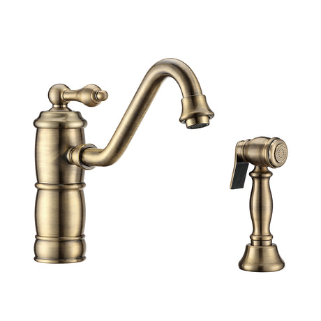 Vintage III Plus single lever faucet with traditional swivel spout and solid brass side spray