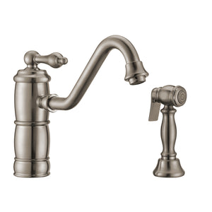 Vintage III Plus single lever faucet with traditional swivel spout and solid brass side spray