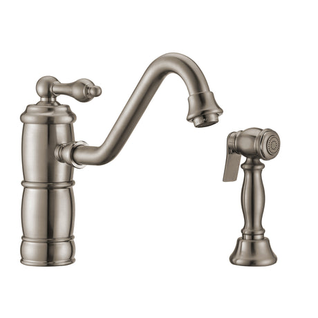 Vintage III Plus single lever faucet with traditional swivel spout and solid brass side spray