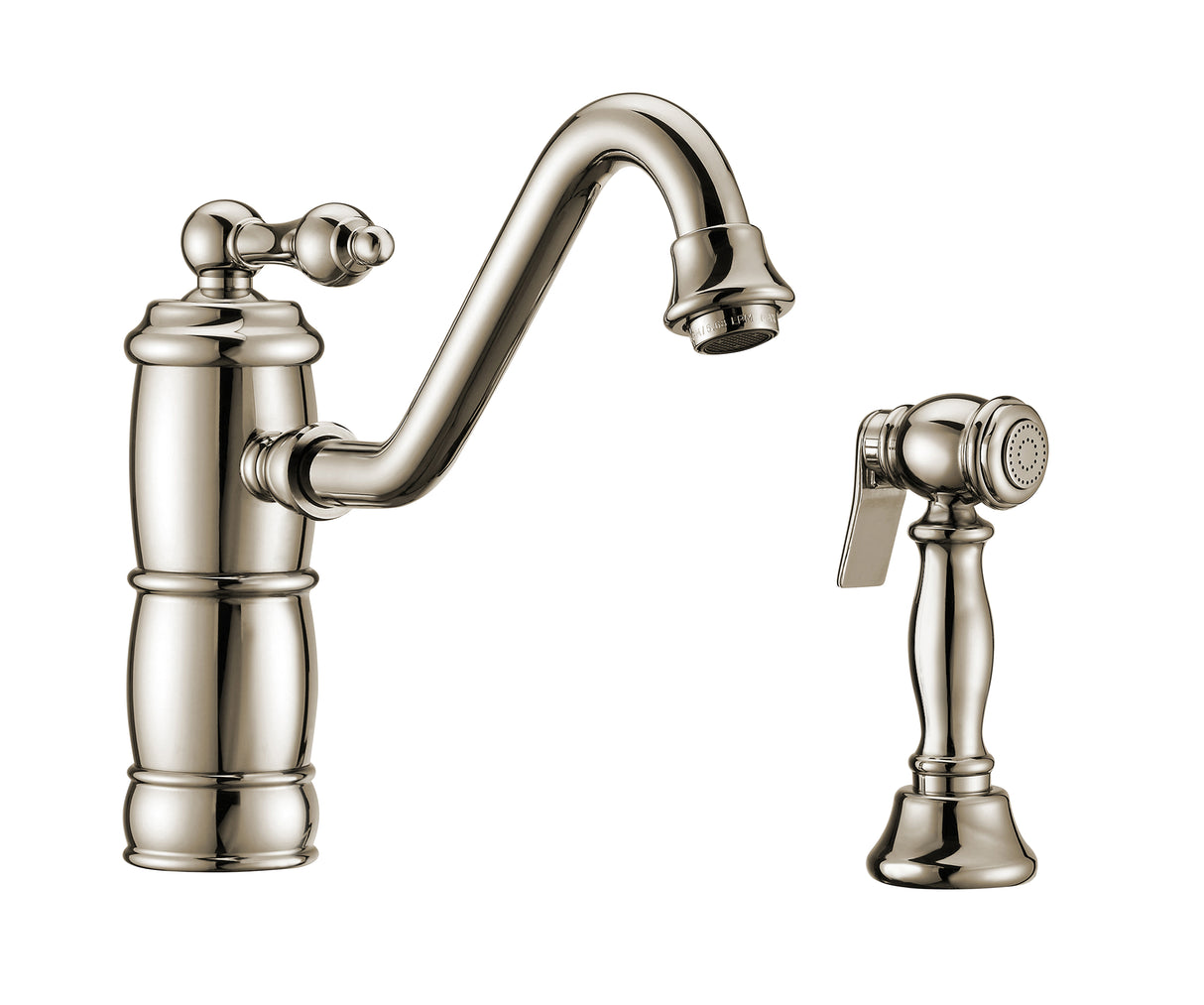Vintage III Plus single lever faucet with traditional swivel spout and solid brass side spray