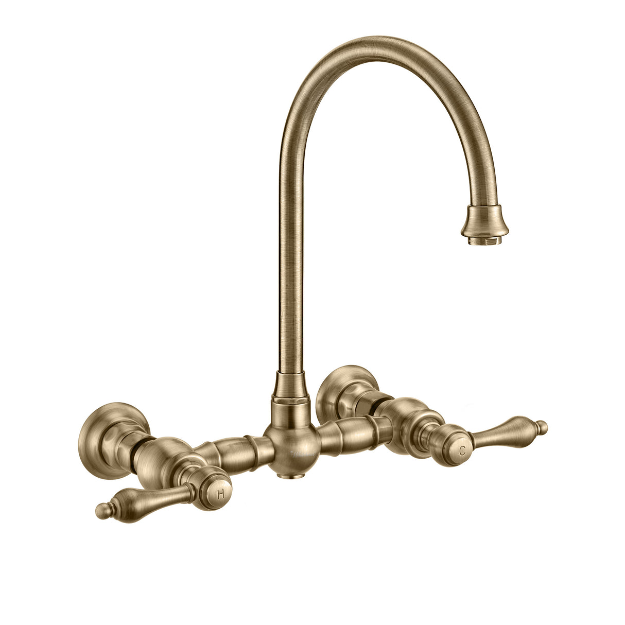 Vintage III Plus Wall Mount Faucet with a  Long Gooseneck Swivel Spout, Lever Handles and Solid Brass Side Spray