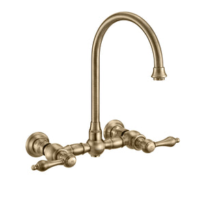 Vintage III Plus Wall Mount Faucet with a  Long Gooseneck Swivel Spout, Lever Handles and Solid Brass Side Spray