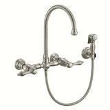 Vintage III Plus Wall Mount Faucet with a  Long Gooseneck Swivel Spout, Lever Handles and Solid Brass Side Spray