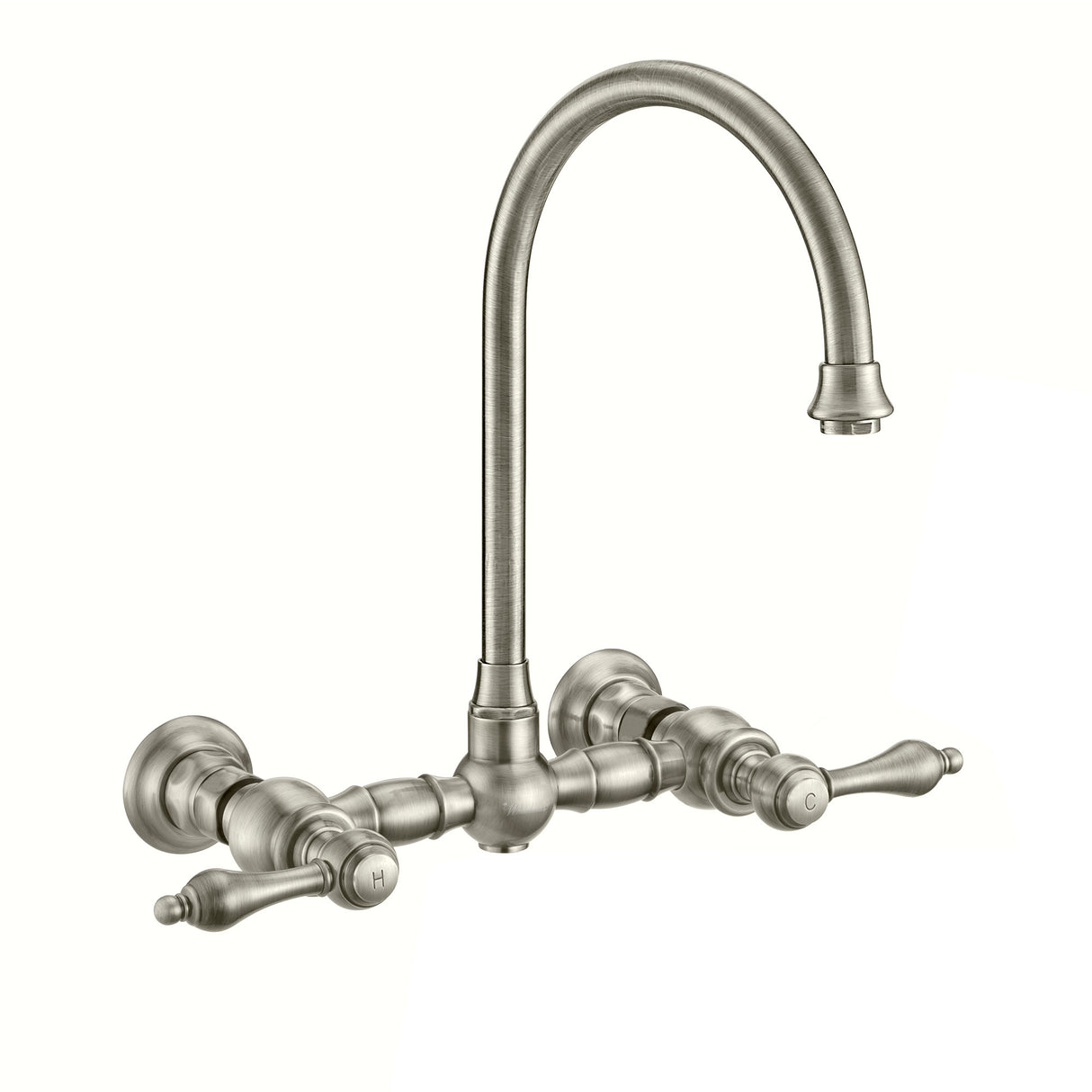 Vintage III Plus Wall Mount Faucet with a  Long Gooseneck Swivel Spout, Lever Handles and Solid Brass Side Spray