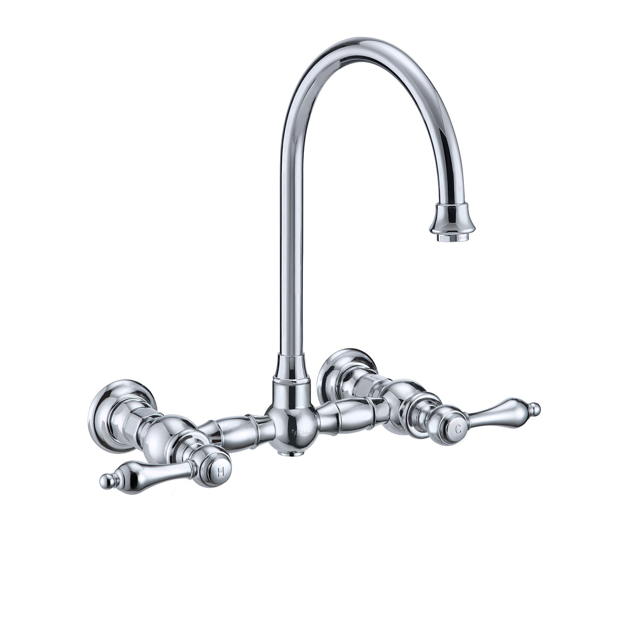 Vintage III Plus Wall Mount Faucet with a  Long Gooseneck Swivel Spout, Lever Handles and Solid Brass Side Spray