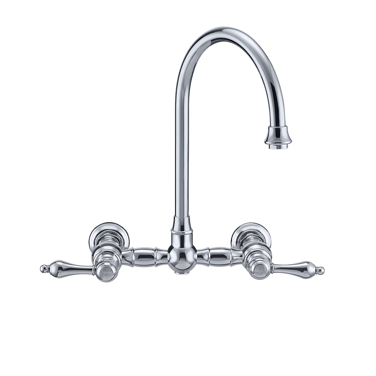 Vintage III Plus Wall Mount Faucet with a  Long Gooseneck Swivel Spout, Lever Handles and Solid Brass Side Spray