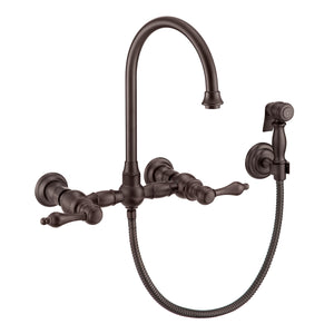 Vintage III Plus Wall Mount Faucet with a  Long Gooseneck Swivel Spout, Lever Handles and Solid Brass Side Spray
