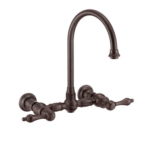 Vintage III Plus Wall Mount Faucet with a  Long Gooseneck Swivel Spout, Lever Handles and Solid Brass Side Spray