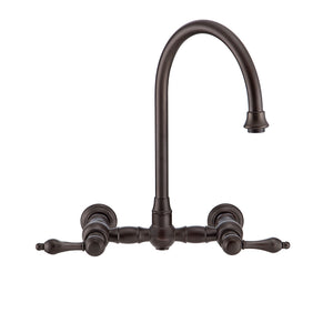 Vintage III Plus Wall Mount Faucet with a  Long Gooseneck Swivel Spout, Lever Handles and Solid Brass Side Spray