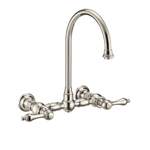 Vintage III Plus Wall Mount Faucet with a  Long Gooseneck Swivel Spout, Lever Handles and Solid Brass Side Spray