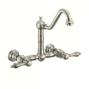 Vintage III Plus Wall Mount Faucet with a  Long Traditional Swivel Spout, Lever Handles and Solid Brass Side Spray