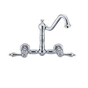 Vintage III Plus Wall Mount Faucet with a  Long Traditional Swivel Spout, Lever Handles and Solid Brass Side Spray