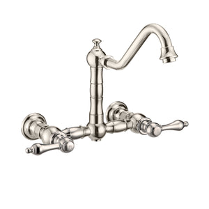 Vintage III Plus Wall Mount Faucet with a  Long Traditional Swivel Spout, Lever Handles and Solid Brass Side Spray