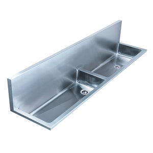 Noah's Collection Brushed Stainless Steel Double Bowl Wall Mount Utility Sink with 2 1/2
