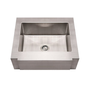 Noah's Collection Brushed Stainless Steel Commercial Single Bowl Sink with a Decorative Notched Front Apron