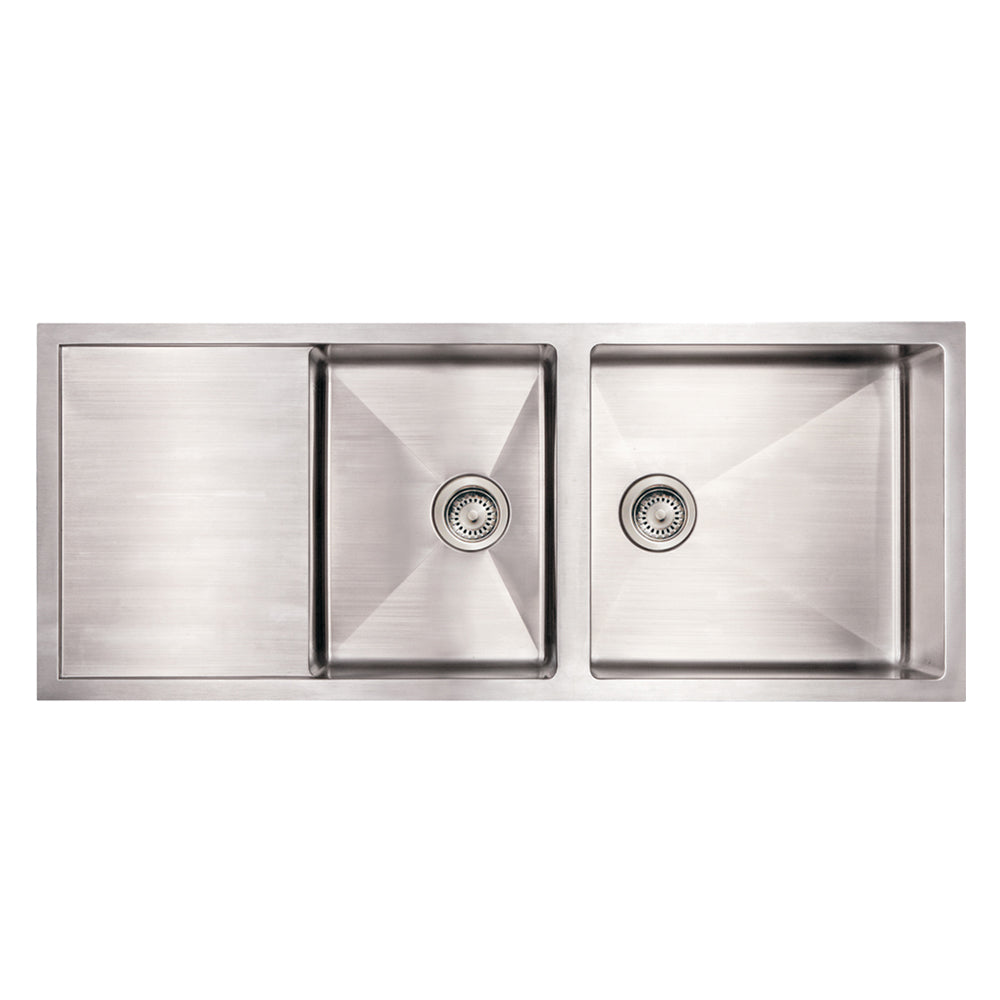 Noah's Collection Brushed Stainless Steel Commercial Double Bowl Reversible Undermount Sink with an Integral Drain Board