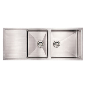 Noah's Collection Brushed Stainless Steel Commercial Double Bowl Reversible Undermount Sink with an Integral Drain Board