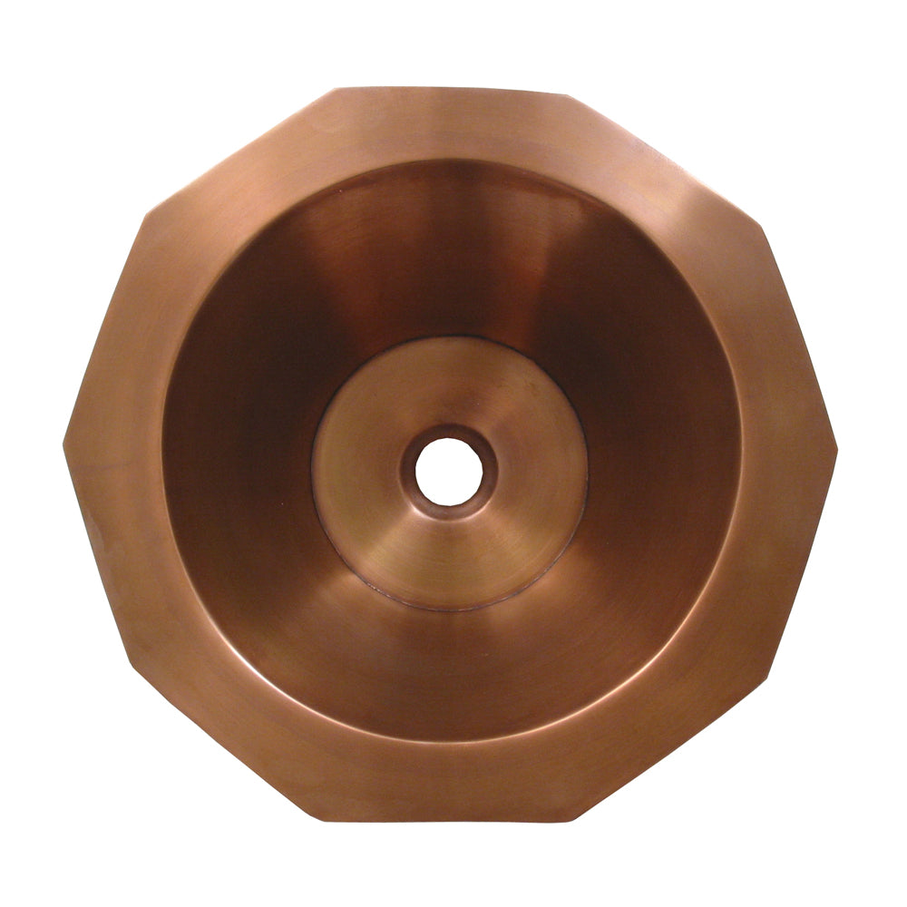 Copperhaus Decagon Shaped Above Mount Copper Bathroom Basin with Smooth Texture and 1 1/2" center drain