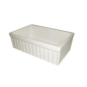Farmhaus Fireclay Quatro Alcove Reversible Sink with a Fluted Front Apron and Decorative 2 1/2