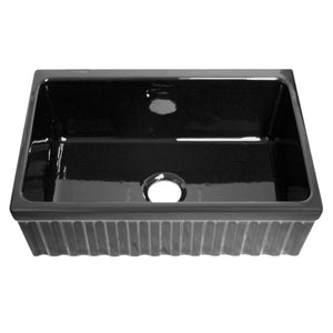 Farmhaus Fireclay Quatro Alcove Reversible Sink with a Fluted Front Apron and Decorative 2 1/2" Lip on One Side and 2" Lip on the Opposite Side