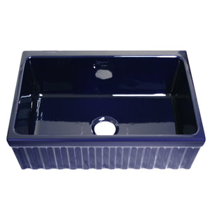 Farmhaus Fireclay Quatro Alcove Reversible Sink with a Fluted Front Apron and Decorative 2 1/2