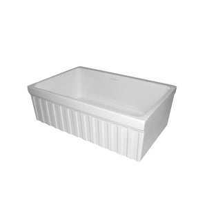 Farmhaus Fireclay Quatro Alcove Reversible Sink with a Fluted Front Apron and Decorative 2 1/2" Lip on One Side and 2" Lip on the Opposite Side
