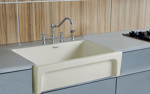 Glencove Fireclay 30" Reversible Sink with Elegant Beveled Front Apron on one side  Decorative 2" Lip Plain on Opposite Side