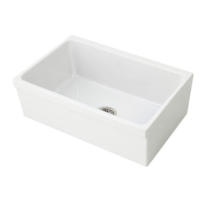 Glencove Fireclay 30" Reversible Sink with Elegant Beveled Front Apron on one side  Decorative 2" Lip Plain on Opposite Side