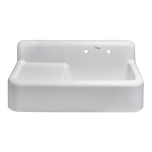 Heritage Front Apron Single Bowl Fireclay Sink with Integral Drainboard and High Backsplash