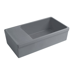 Farmhaus Quatro Alcove Large Reversible Matte Fireclay Kitchen Sink with  Integral Drainboard and a Decorative 2 ½" Lip Front Apron on Both Sides