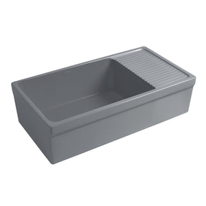 Farmhaus Quatro Alcove Large Reversible Matte Fireclay Kitchen Sink with  Integral Drainboard and a Decorative 2 ½" Lip Front Apron on Both Sides
