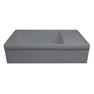 Farmhaus Quatro Alcove Large Reversible Matte Fireclay Kitchen Sink with  Integral Drainboard and a Decorative 2 ½" Lip Front Apron on Both Sides