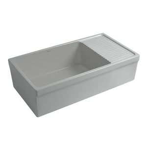 Farmhaus Quatro Alcove Large Reversible Matte Fireclay Kitchen Sink with  Integral Drainboard and a Decorative 2 ½" Lip Front Apron on Both Sides
