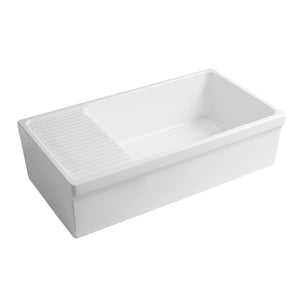 Farmhaus Quatro Alcove Large Reversible Matte Fireclay Kitchen Sink with  Integral Drainboard and a Decorative 2 ½" Lip Front Apron on Both Sides