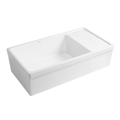 Farmhaus Quatro Alcove Large Reversible Matte Fireclay Kitchen Sink with  Integral Drainboard and a Decorative 2 ½" Lip Front Apron on Both Sides