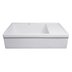 Farmhaus Quatro Alcove Large Reversible Matte Fireclay Kitchen Sink with  Integral Drainboard and a Decorative 2 ½" Lip Front Apron on Both Sides
