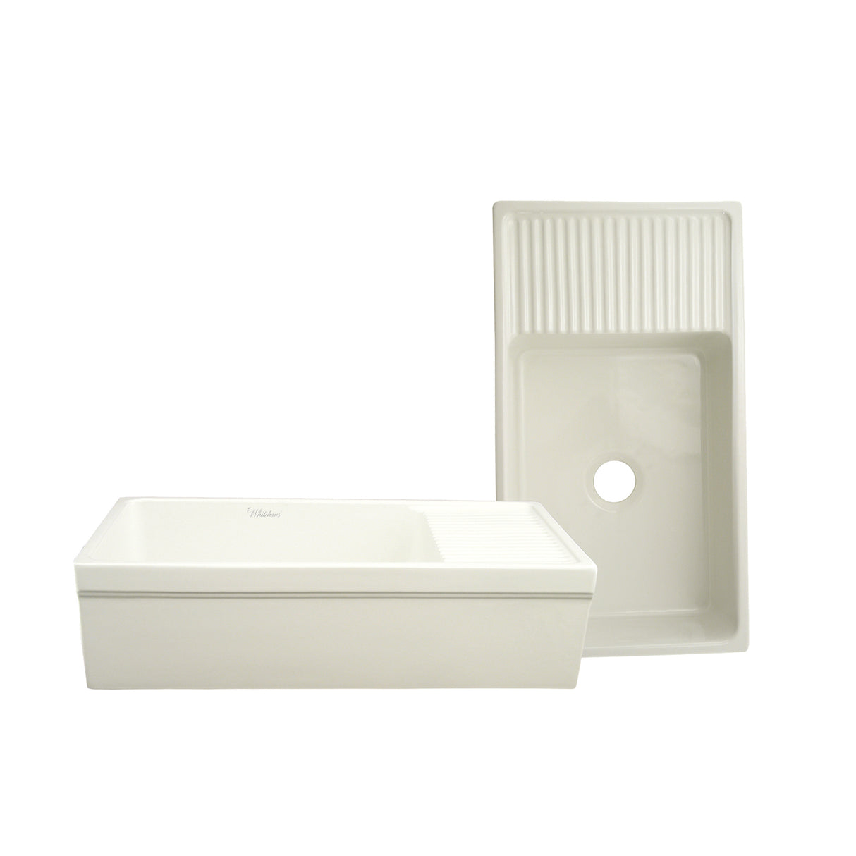 Farmhaus Fireclay Quatro Alcove Large Reversible Sink with Integral Drainboard and Decorative 2 ½" Lip on Both Sides
