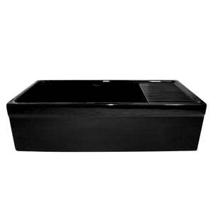 Farmhaus Fireclay Quatro Alcove Large Reversible Sink with Integral Drainboard and Decorative 2 ½" Lip on Both Sides