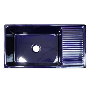 Farmhaus Fireclay Quatro Alcove Large Reversible Sink with Integral Drainboard and Decorative 2 ½